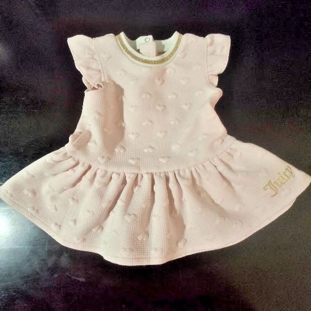 Juicy Couture Baby Girl Pink Heart Peplum Top Flutter Sleeve Gold Trim 18 Months